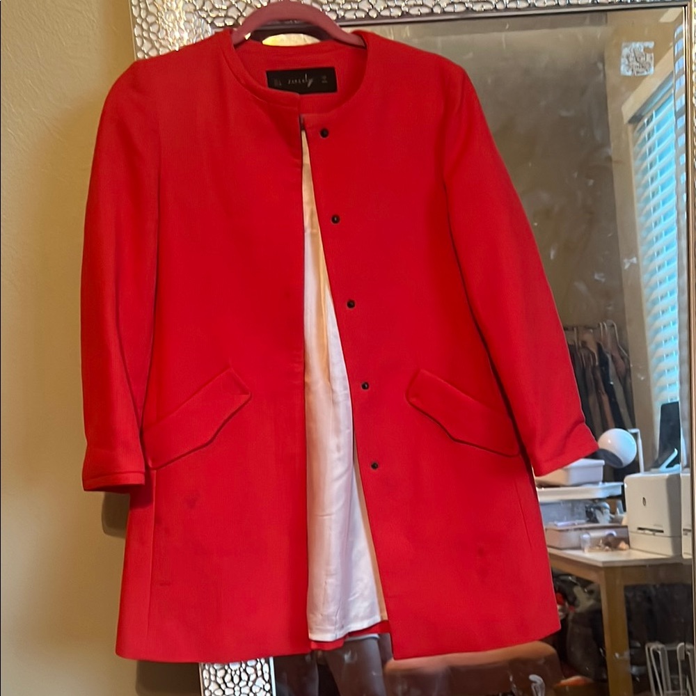Zara Red Cape Jacket Minimalist Design
